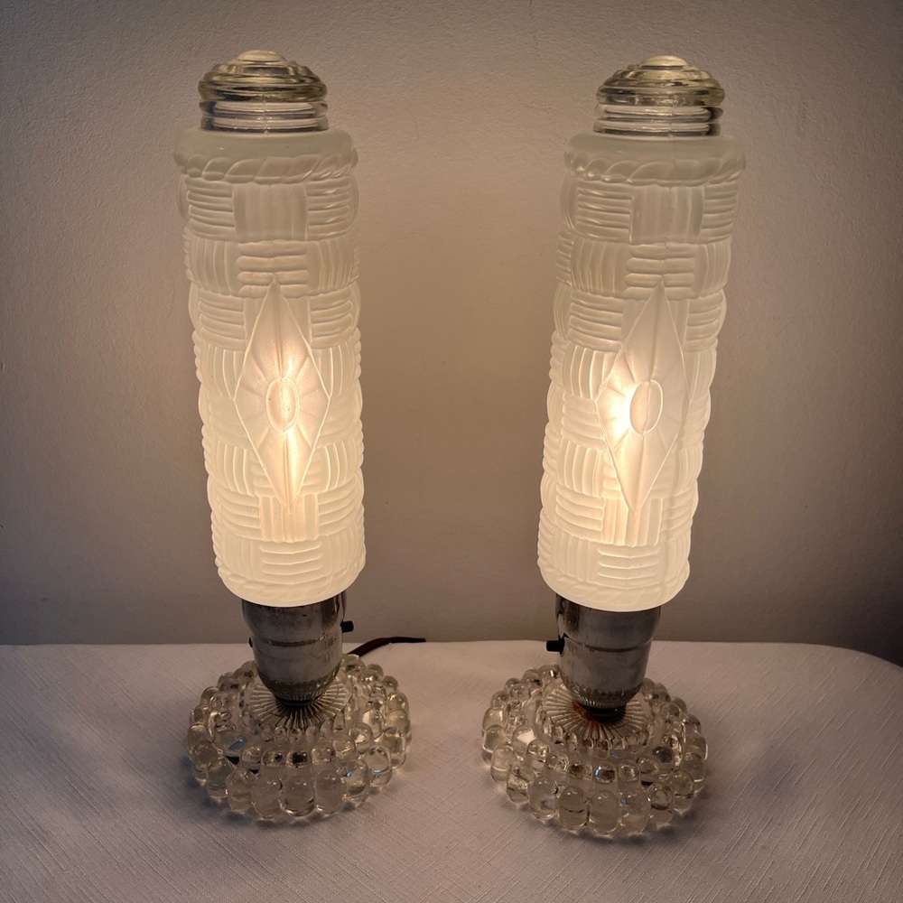 pair of rare vintage Art Deco "bullet" or "torpedo" skyscraper boudoir lamps